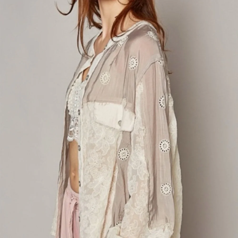 POL Eyelet Lace Button-Up Blouse - - Picture 8 of 9